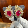Vintage 4.5 Carat Ruby & Diamond Cluster Clip On Earrings in 18K Yellow Gold