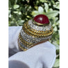 Vintage 5 Carat Cabochon Ruby, Diamond and 18K Gold Retro Bezel Rope Style Ring