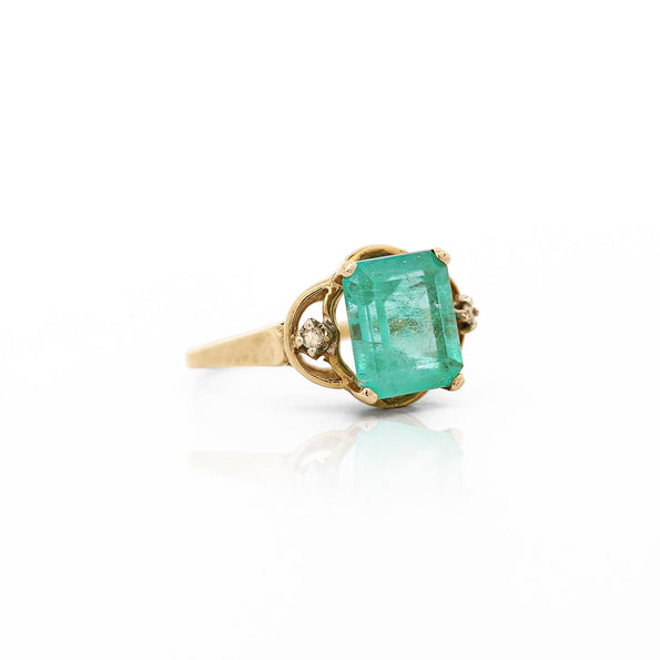 Vintage 5 Carat Emerald Square Cut Openwork 14K Gold Solitaire Ring