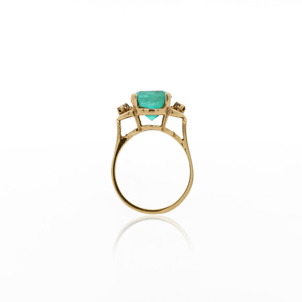 Vintage 5 Carat Emerald Square Cut Openwork 14K Gold Solitaire Ring