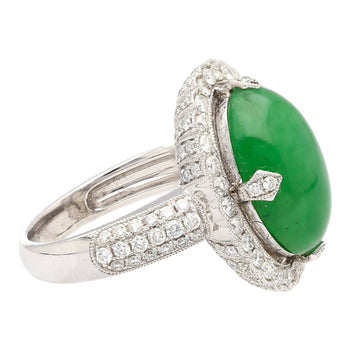 Vintage 7.29 Carat Jadeite Jade "A" Ring with Round Cut Diamond Halo & 18K Milgrain Finish – Assay Jewelers
