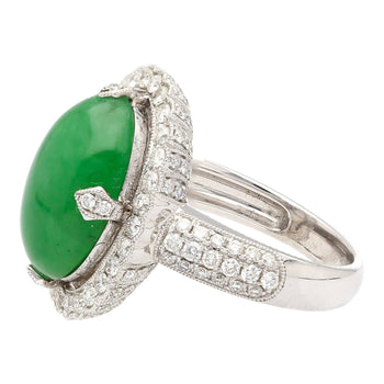 Vintage 7.29 Carat Jadeite Jade "A" Ring with Round Cut Diamond Halo & 18K Milgrain Finish – Assay Jewelers