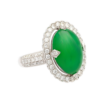 Vintage 7.29 Carat Jadeite Jade "A" Ring with Round Cut Diamond Halo & 18K Milgrain Finish – Assay Jewelers