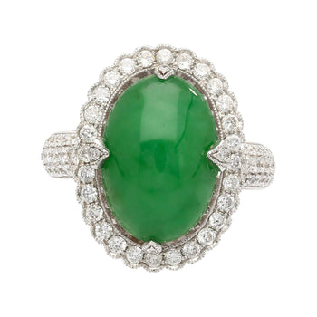 Vintage 7.29 Carat Jadeite Jade "A" Ring with Round Cut Diamond Halo & 18K Milgrain Finish – Assay Jewelers