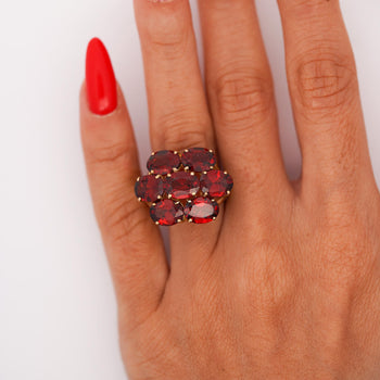 Vintage 7.8 Carat Red Garnet 14K Gold 7 Stone Cluster Cocktail Ring – Assay Jewelers