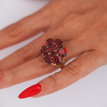 Vintage 7.8 Carat Red Garnet 14K Gold 7 Stone Cluster Cocktail Ring – Assay Jewelers