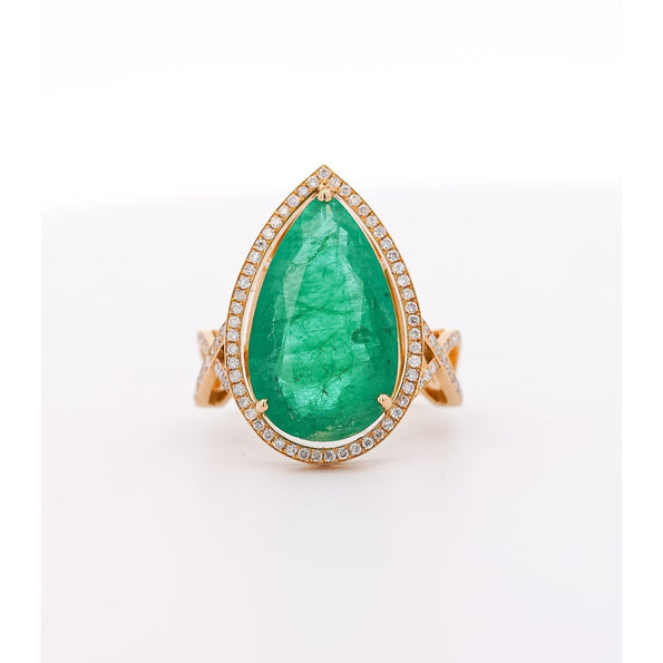 Vintage 9 Carat Pear Cut Zambian Emerald & Diamond Halo Ring Jacket in 18K Gold