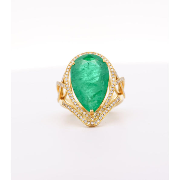 Vintage 9 Carat Pear Cut Zambian Emerald & Diamond Halo Ring Jacket in 18K Gold
