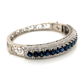 Bracelet jonc Art déco Anciens bleu saphir en or blanc 14 carats – Assay Jewelers