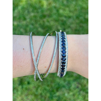Bracelet jonc Anciens Art déco avec saphir bleu en or blanc 14 carats – Assay Jewelers
