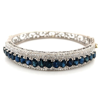 Bracelet jonc Anciens Art déco à saphir bleu en or blanc 14 carats – Assay Jewelers