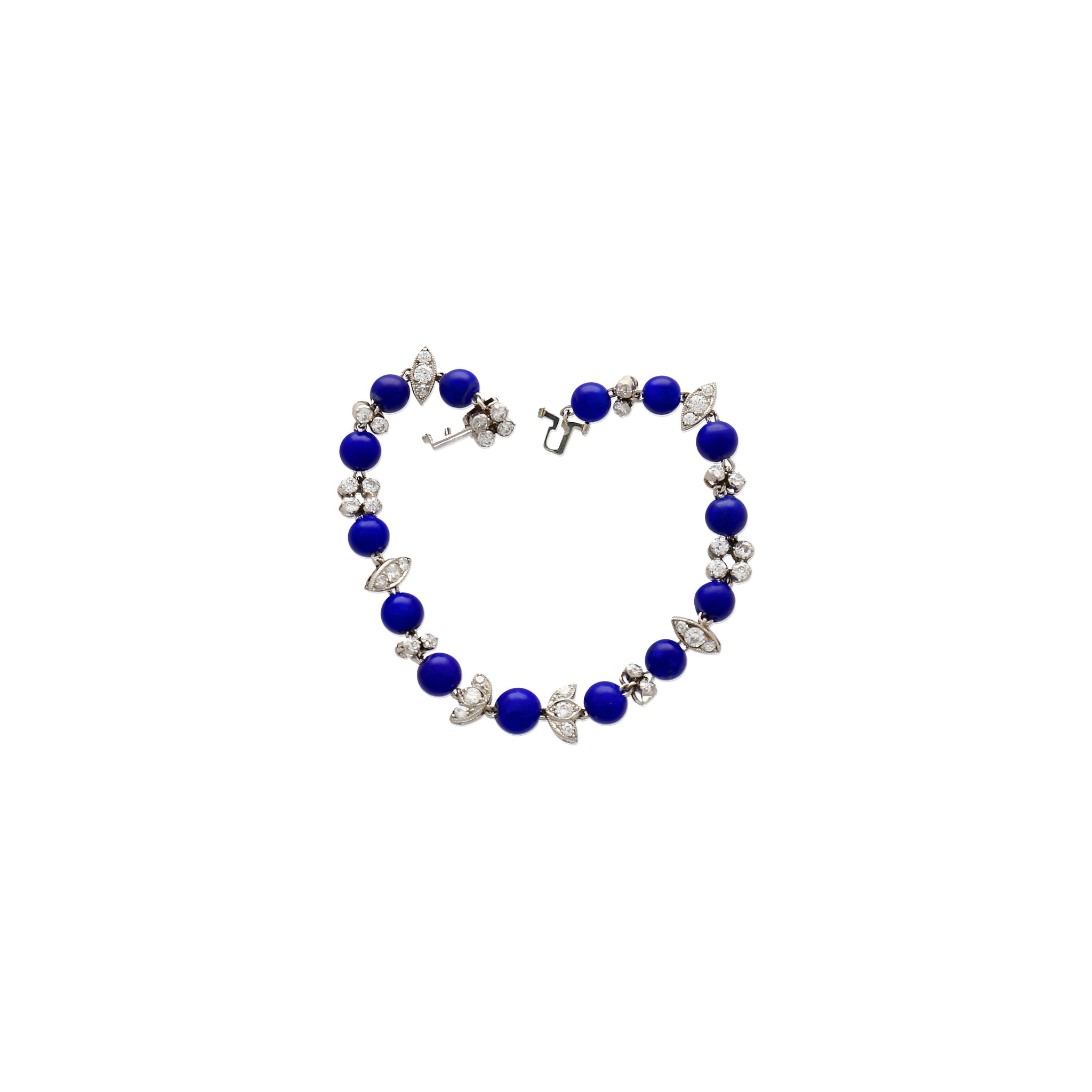 Vintage Art Deco Era Lapis & Diamond Platinum Bracelet