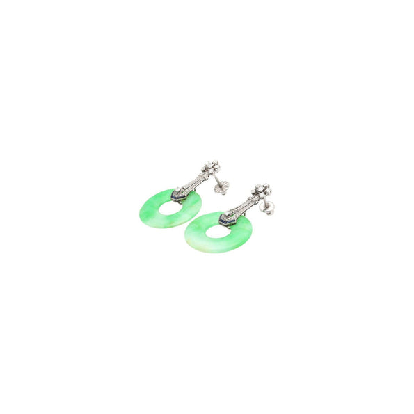 txt
Boucles d’oreilles pendantes Anciens Art déco en jadéite, jade, diamants et saphirs en or 14K