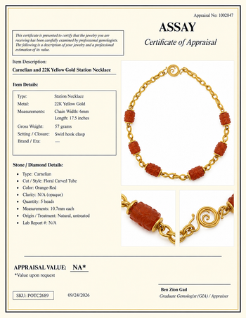 Vintage Carnelian Floral Carved Tube 22K Gold Chain Necklace – Assay Jewelers