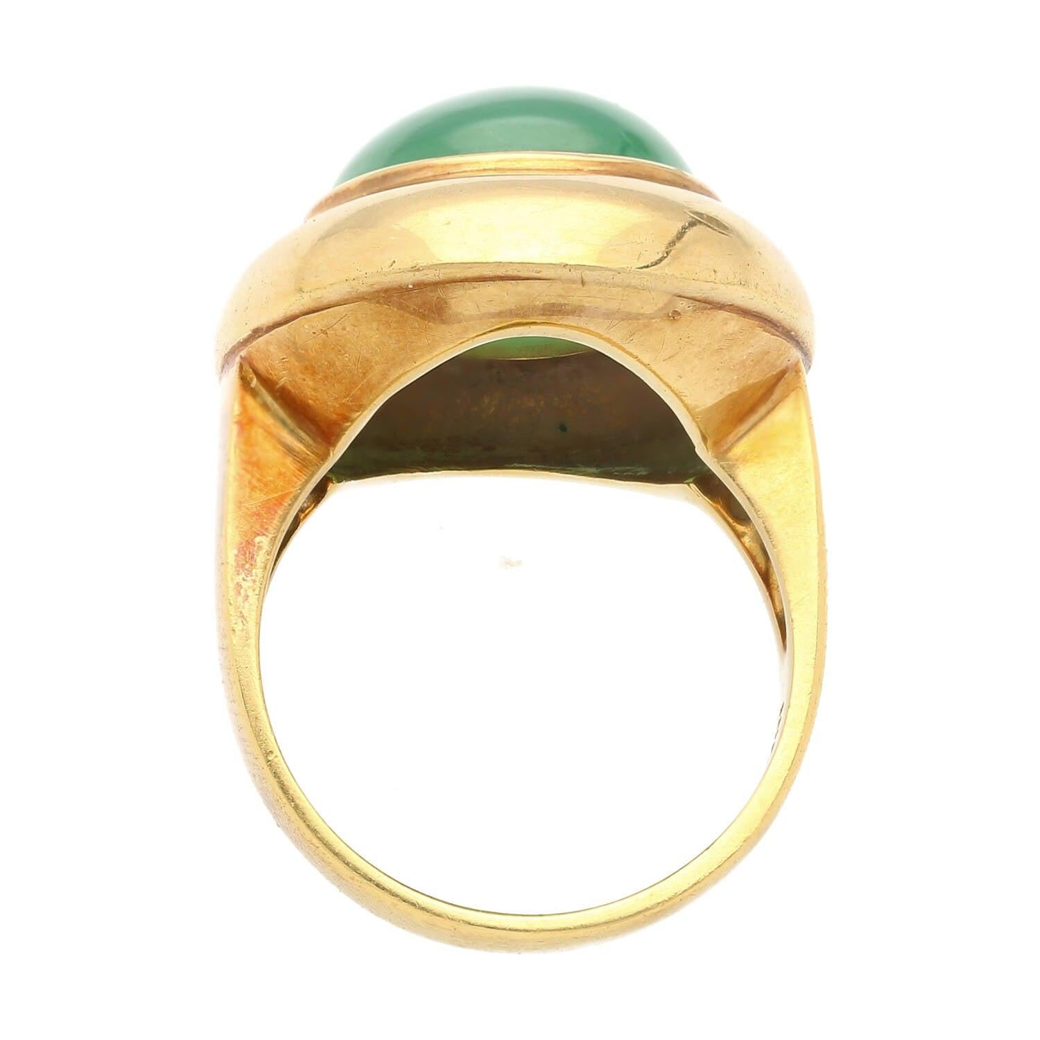 Vintage Grade A Jadeite Jade Gump's San Francisco Bezel Set Ring in 18K Gold