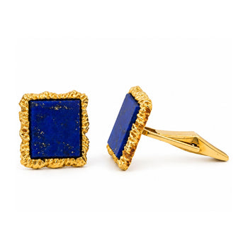 Vintage Lapis Lazuli Textured 18K Gold Cufflinks & Shirt Stud Set – Assay Jewelers