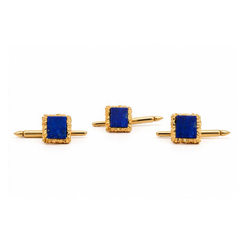 Vintage Lapis Lazuli Textured 18K Gold Cufflinks & Shirt Stud Set – Assay Jewelers