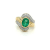 Vintage Natürlicher ovaler Schliff Smaragd & Diamant gerippter strukturierter Zargenfassung 18K Gold Ring