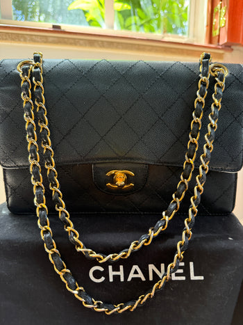 Vintage Rare Original Chanel Medium Classic Flap – Navy Blue Caviar Leather – Assay Jewelers