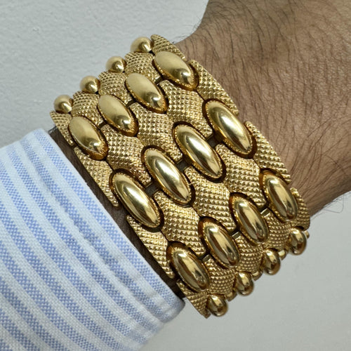 Vintage Retro 18K Yellow Gold Wide Multi-Link Bracelet