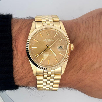 Vintage Rolex OP Date 34mm 14k Gold Champagne Dial Watch – Assay Jewelers