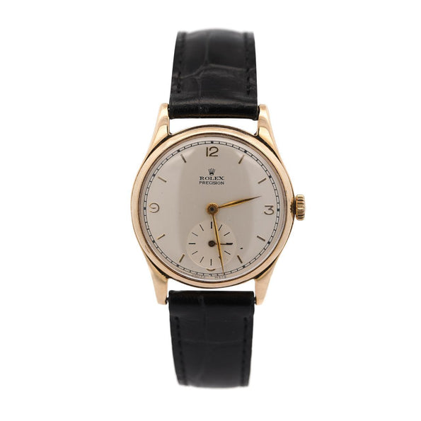 Vintage Rolex Precision 12325 Gold Manual Wind Sub Dial On Leather Watch