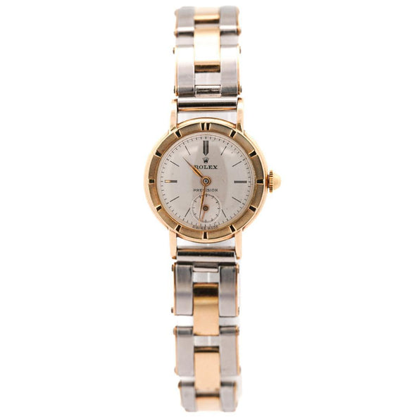 Vintage Rolex Precision 2-Tone Manual Wind Flex Stretch Bracelet Ladies Watch