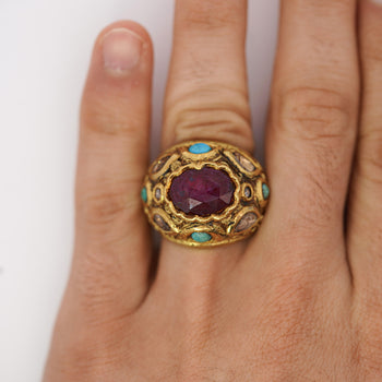 Vintage Ruby Rose Cut Diamond & Turquoise 18K Gold Ring – Assay Jewelers