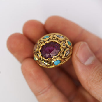 Vintage Ruby Rose Cut Diamond & Turquoise 18K Gold Ring – Assay Jewelers