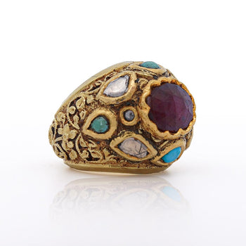 Vintage Ruby Rose Cut Diamond & Turquoise 18K Gold Ring – Assay Jewelers