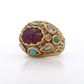 Vintage Ruby Rose Cut Diamond & Turquoise 18K Gold Ring – Assay Jewelers