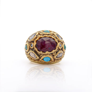 Vintage Ruby Rose Cut Diamond & Turquoise 18K Gold Ring – Assay Jewelers