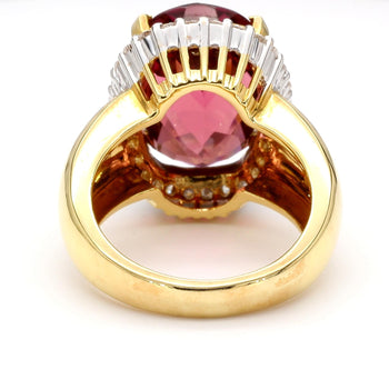 18.75 Carat Cushion Cut Pink Tourmaline & Diamond Halo Set 18K Yellow Gold Ring – Assay Jewelers