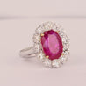 6.45 Carat No-Heat Burma Ruby Oval Cut & Round Diamond Halo Ring
