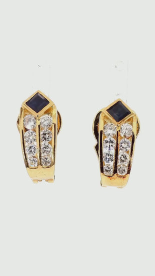 1.60 Carat Diamond and Sapphire 18K Gold V Shape Clip Earrings Set
