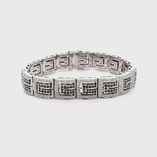 5.75 Carat Black & White Diamond in 18K White Gold Greek Key Bracelet