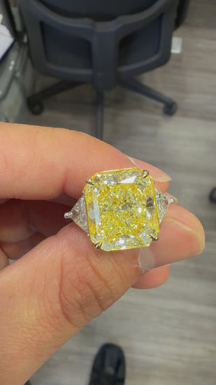 GIA Certified 13.03 Carat Flawless Radiant Fancy Yellow Diamond Ring