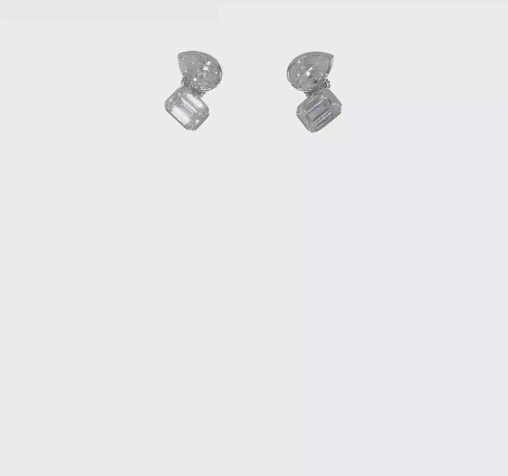 2 Carat Pear and Emerald Cut Doublet Lab Diamond Earrings 14K White Gold