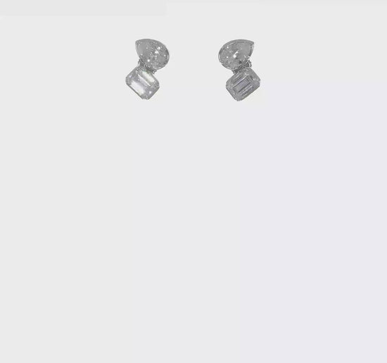 2 Carat Pear and Emerald Cut Doublet Lab Diamond Earrings 14K White Gold