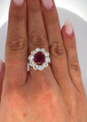Art Deco 4.05 Carat Ruby and Old Euro Diamond Halo Platinum Ring - AGL Certified