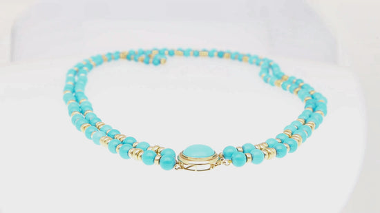 Vintage Turquoise and 14k Gold Bead & Pendant Necklace