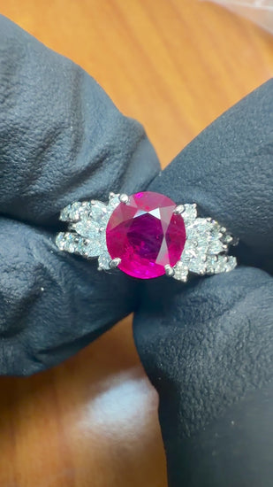 GIA Certified 2 Carat Burma Ruby Diamond Platinum Cocktail Ring