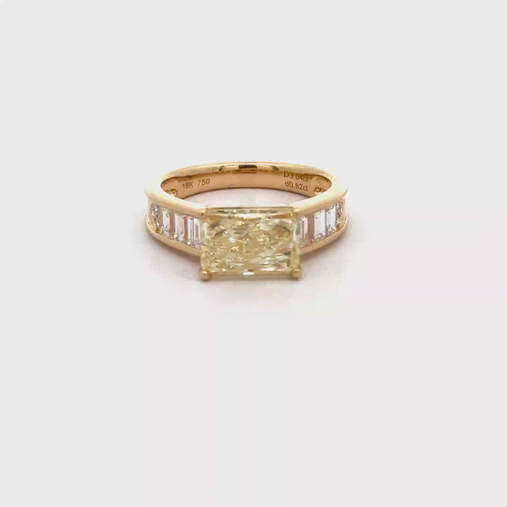 GIA Certified 3.86 Carat Yellow Diamond East West Ring 18K Gold