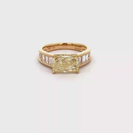 GIA Certified 3.86 Carat Yellow Diamond East West Ring 18K Gold