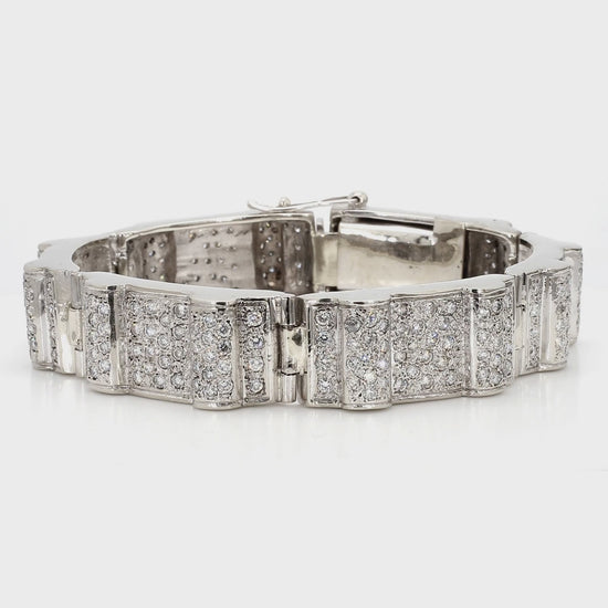 10.5 Carat Diamond Pave Rectangular Link 14K White Gold Mens Bracelet