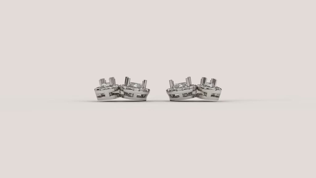 2 Carat Lab Diamond 14K Gold Multi Shape Cluster Halo Stud Earrings