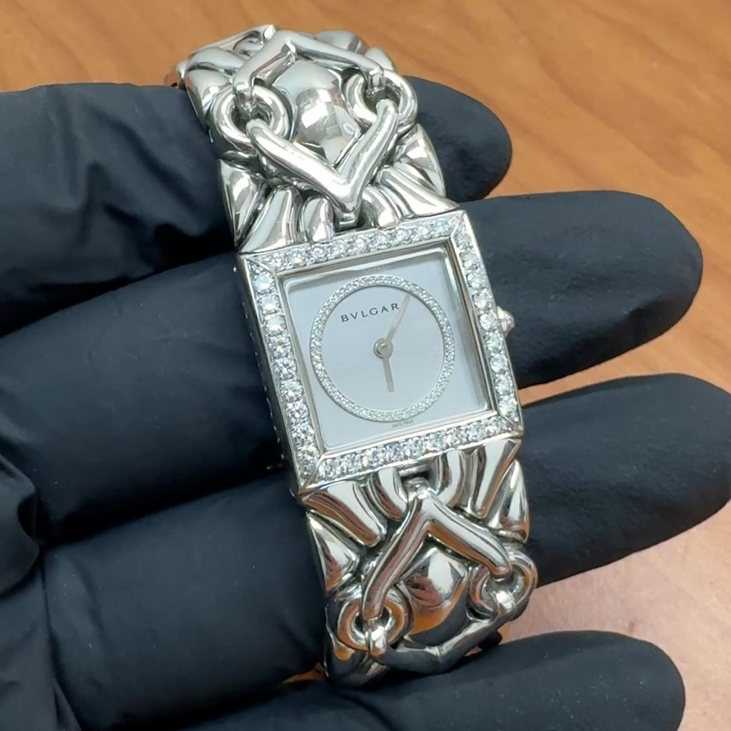 Bvlgari Trika Diamond 18K White Gold Integral Bracelet Square Watch Full Set