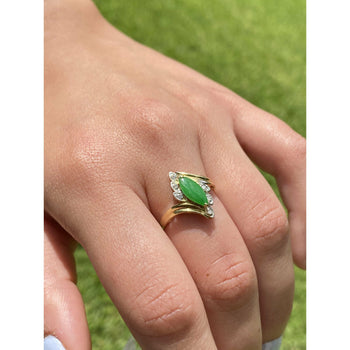 Ring con giada giadeite taglio marquise e Diamonds naturali in oro giallo massiccio 18k – Assay Jewelers